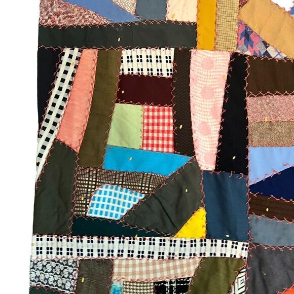Vintage Handmade Crazy Quilt Patchwork Throw Mixed Fabrics Embroidered 1950s–70s - Picture 5 of 14